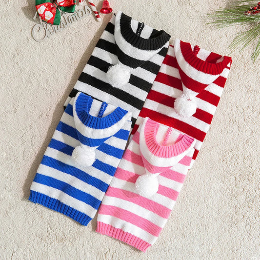 Christmas Dog Cat Sweater Warm Winter Puppy Dogs Clothes With Hat Striped Christmas Jacket Coat Pug Yorkies Yorkshire Clothing