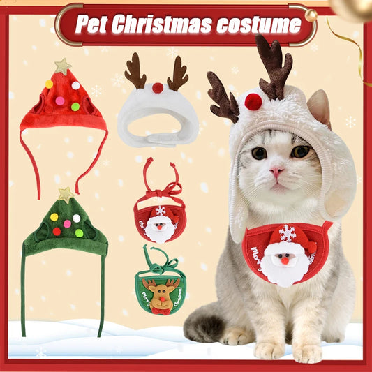 Dog Cat Christmas Hat Pets Clothes Bibs Puppy Cap Costume Accessories Navidad Xmas Home Decoration 2024 New Year Gift Bandana