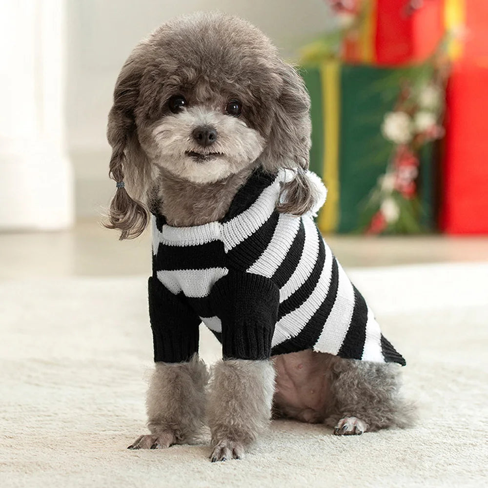 Christmas Dog Cat Sweater Warm Winter Puppy Dogs Clothes With Hat Striped Christmas Jacket Coat Pug Yorkies Yorkshire Clothing