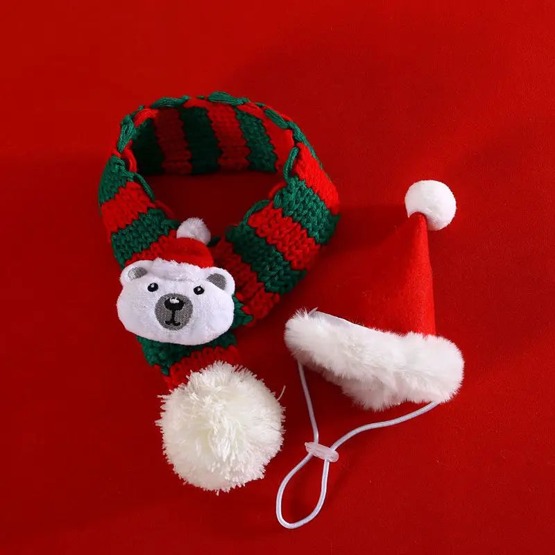 Christmas Pet Dog Scarf Hat Set Soft Comfortable Winter Neck Warmer Scarf Cat Christmas Party Dress Up Clothes Drop Shipping