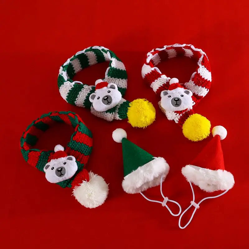 Christmas Pet Dog Scarf Hat Set Soft Comfortable Winter Neck Warmer Scarf Cat Christmas Party Dress Up Clothes Drop Shipping