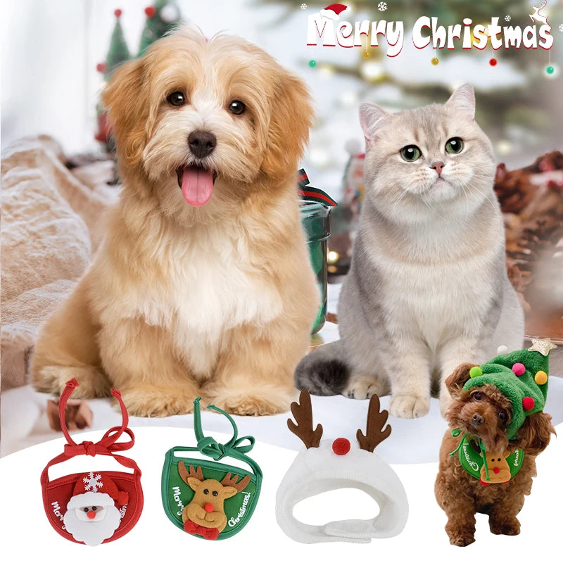Dog Cat Christmas Hat Pets Clothes Bibs Puppy Cap Costume Accessories Navidad Xmas Home Decoration 2024 New Year Gift Bandana