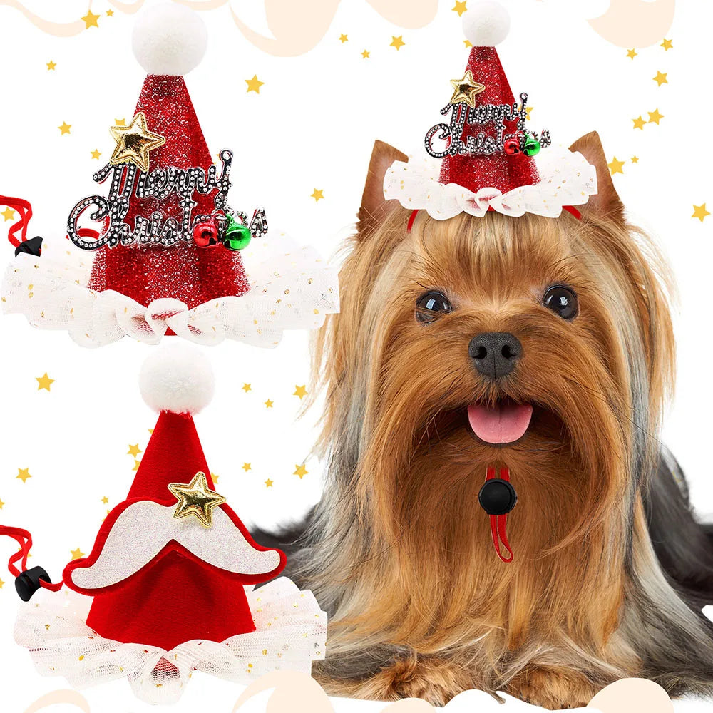 1PCS Cute Pet Dog Caps Christmas Cat Dog Costume Headwear Cap Hat Christmas Pets Dog Grooming Accessories Bulk Decoration