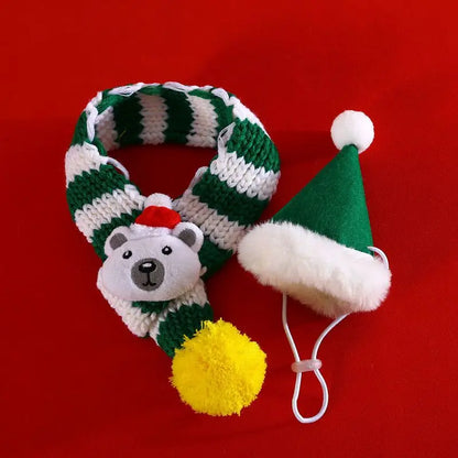 Christmas Pet Dog Scarf Hat Set Soft Comfortable Winter Neck Warmer Scarf Cat Christmas Party Dress Up Clothes Drop Shipping