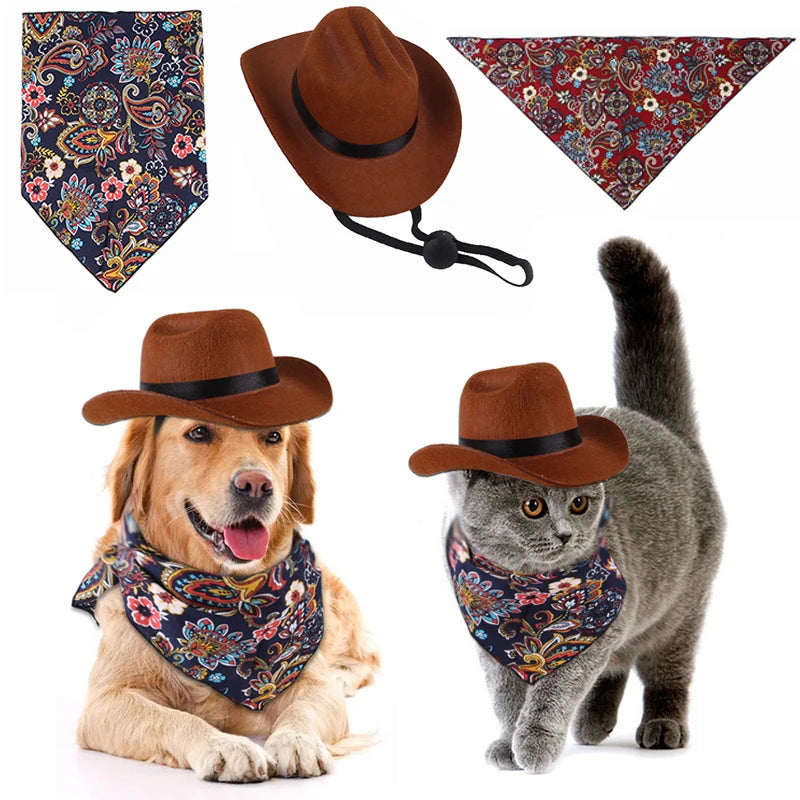 Funny Pet Hat For Dog Cat Western Cowboy Hat Universal Photo Prop Dog Cap For Christmas Halloween Street Party Pet Accessories