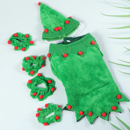 1Set Christmas Pet Clothes Dog Puppy Cape Hat Adorable Xmas Costume for Cosplay Party and Photos Pet Christmas Costume