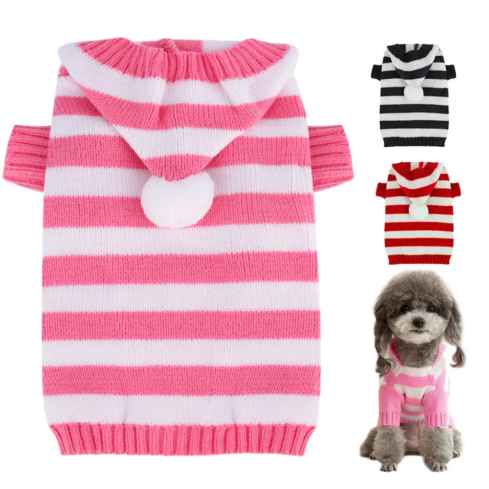 Christmas Dog Cat Sweater Warm Winter Puppy Dogs Clothes With Hat Striped Christmas Jacket Coat Pug Yorkies Yorkshire Clothing