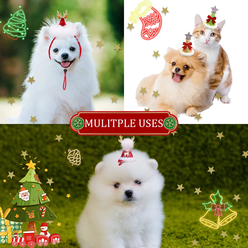 1PCS Cute Pet Dog Caps Christmas Cat Dog Costume Headwear Cap Hat Christmas Pets Dog Grooming Accessories Bulk Decoration