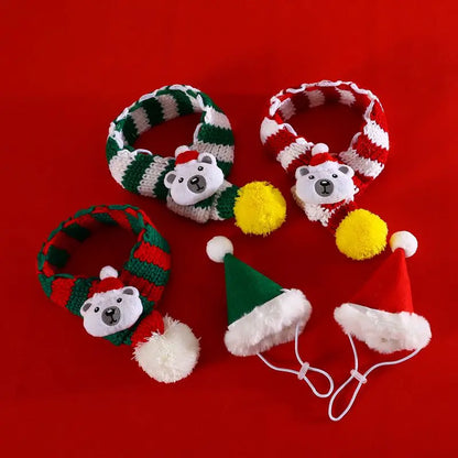 Christmas Pet Dog Scarf Hat Set Soft Comfortable Winter Neck Warmer Scarf Cat Christmas Party Dress Up Clothes Drop Shipping
