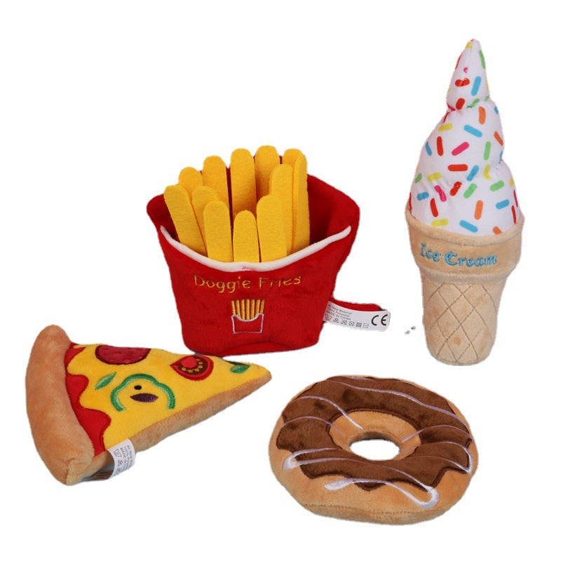 Cartoon Plush Voice Toy Cute Dog Plush Pet Toy Pizza Cat Bite Doll Pet Supplies Dog Puzzle Toys Dogs Accessoires Dog Toys