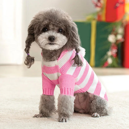 Christmas Dog Cat Sweater Warm Winter Puppy Dogs Clothes With Hat Striped Christmas Jacket Coat Pug Yorkies Yorkshire Clothing