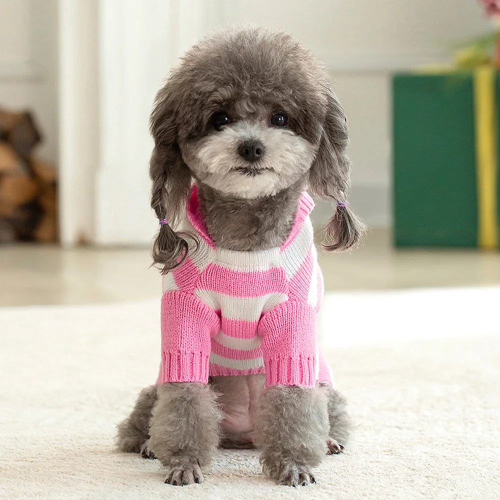 Christmas Dog Cat Sweater Warm Winter Puppy Dogs Clothes With Hat Striped Christmas Jacket Coat Pug Yorkies Yorkshire Clothing