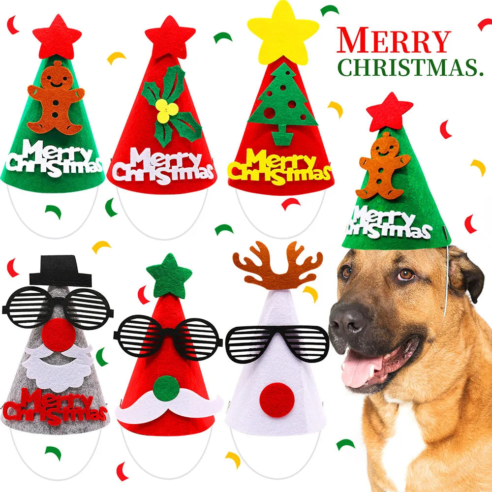 1PCS Cute Pet Dog Caps Christmas Cat Dog Costume Headwear Cap Hat Christmas Pets Dog Grooming Accessories Bulk Decoration