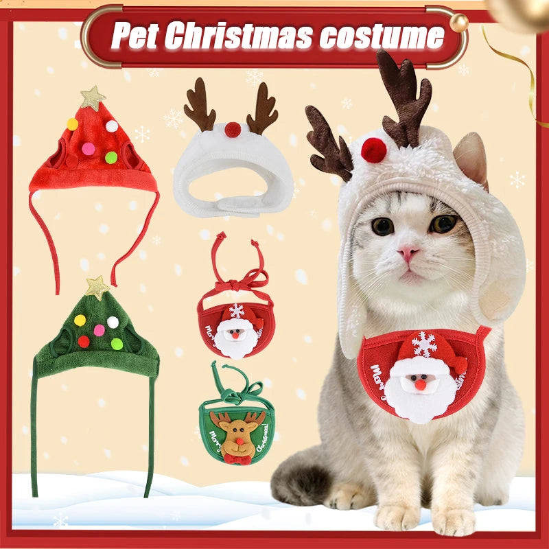 Dog Cat Christmas Hat Pets Clothes Bibs Puppy Cap Costume Accessories Navidad Xmas Home Decoration 2024 New Year Gift Bandana