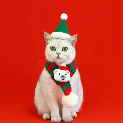 Christmas Pet Dog Scarf Hat Set Soft Comfortable Winter Neck Warmer Scarf Cat Christmas Party Dress Up Clothes Drop Shipping