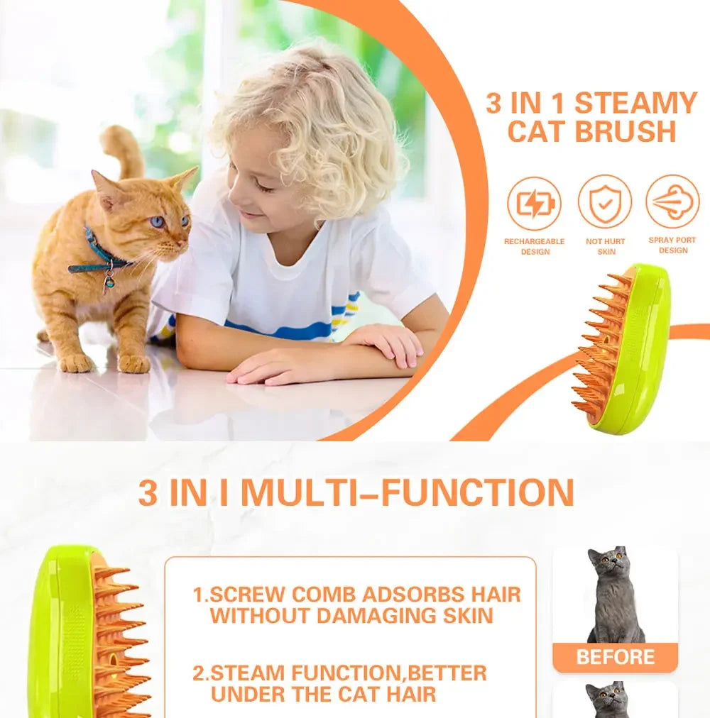 Dog Cat Steamy Brush Steam Brush Electric Sprayer for Massage Pet Grooming Tool Shedding 3 in 1 Electric Sprays Massage Combs
