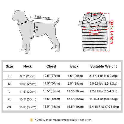 Christmas Dog Cat Sweater Warm Winter Puppy Dogs Clothes With Hat Striped Christmas Jacket Coat Pug Yorkies Yorkshire Clothing